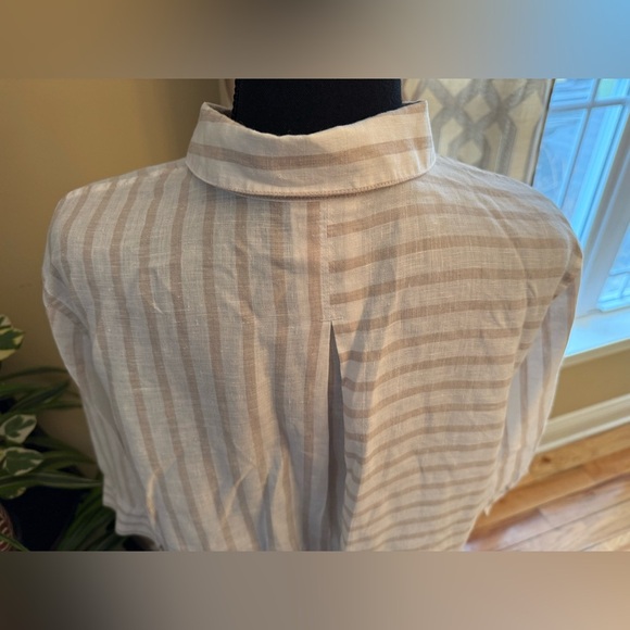Chico's Striped 3/4 Sleeve 100% Linen Button Down Shirt Womens Sz 3P Beige/White - Picture 5 of 12